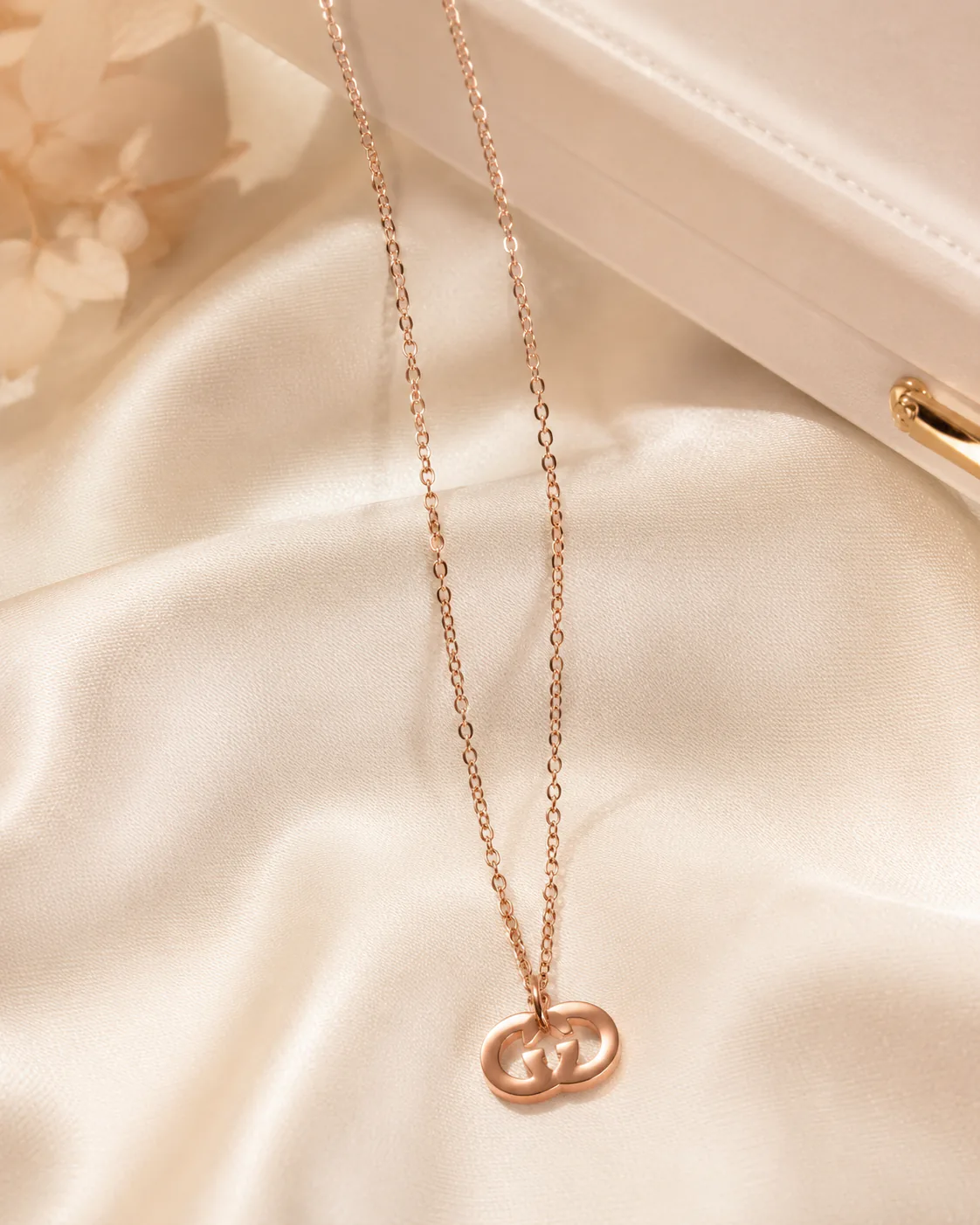Necklace in a blush jewelry setting