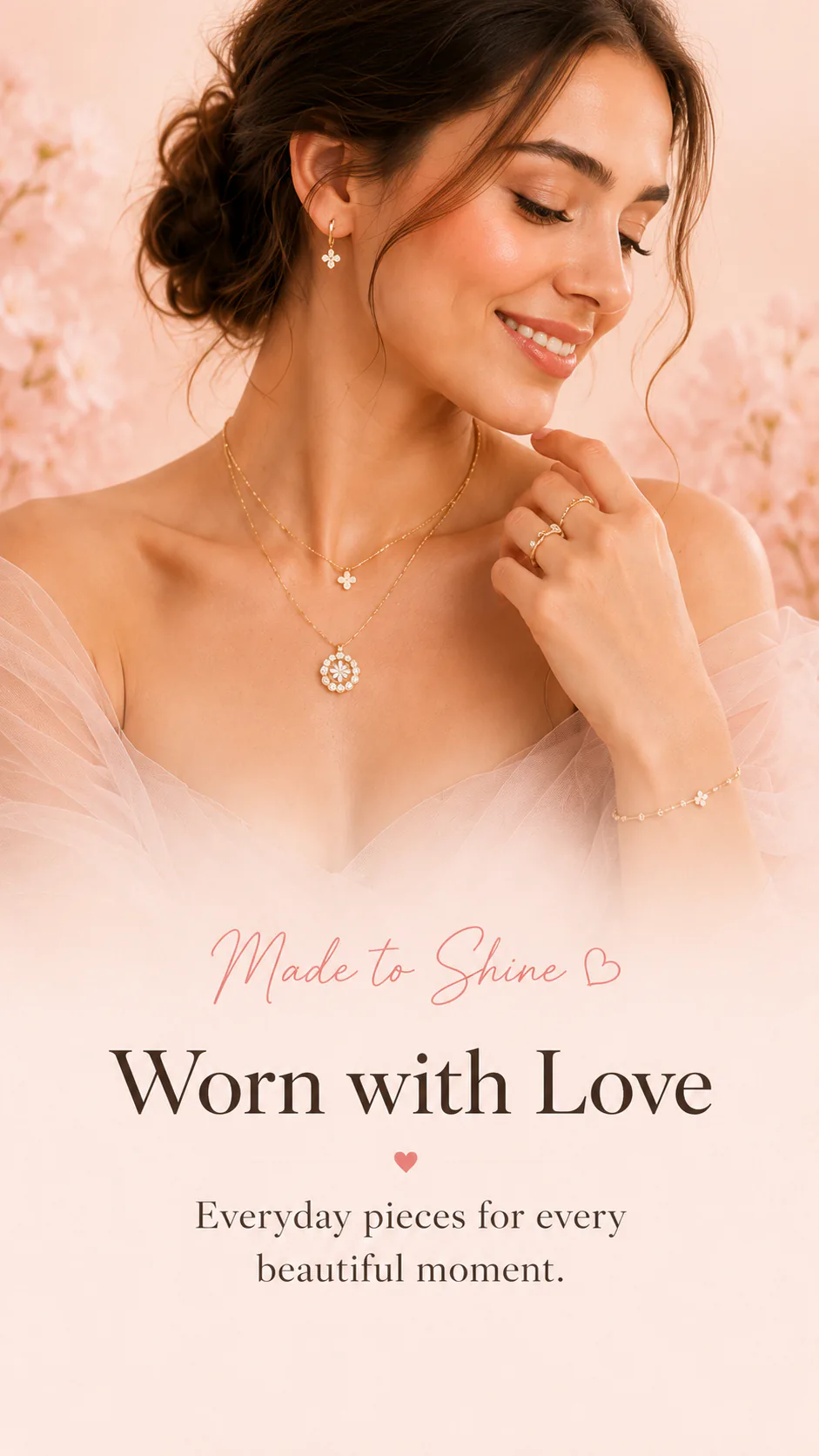 Model wearing delicate Dearelle jewelry