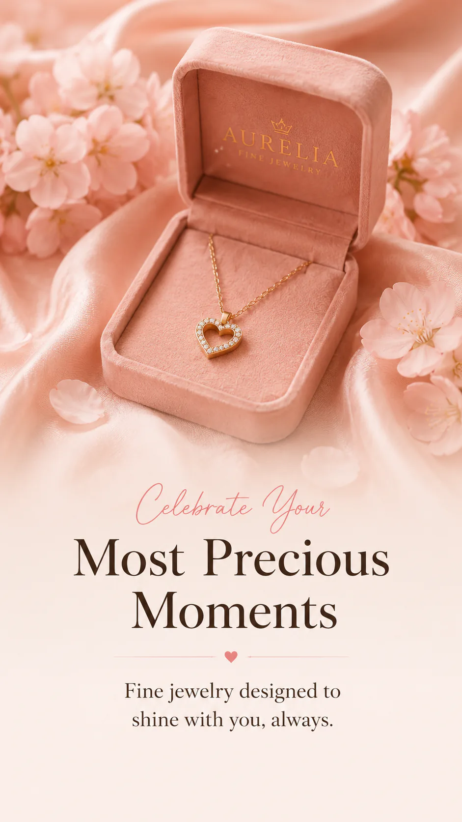 Heart necklace in blush Dearelle jewelry box